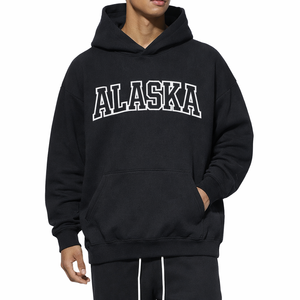 Alaska State Pride Hoodie in Black / White — lifestyle 1