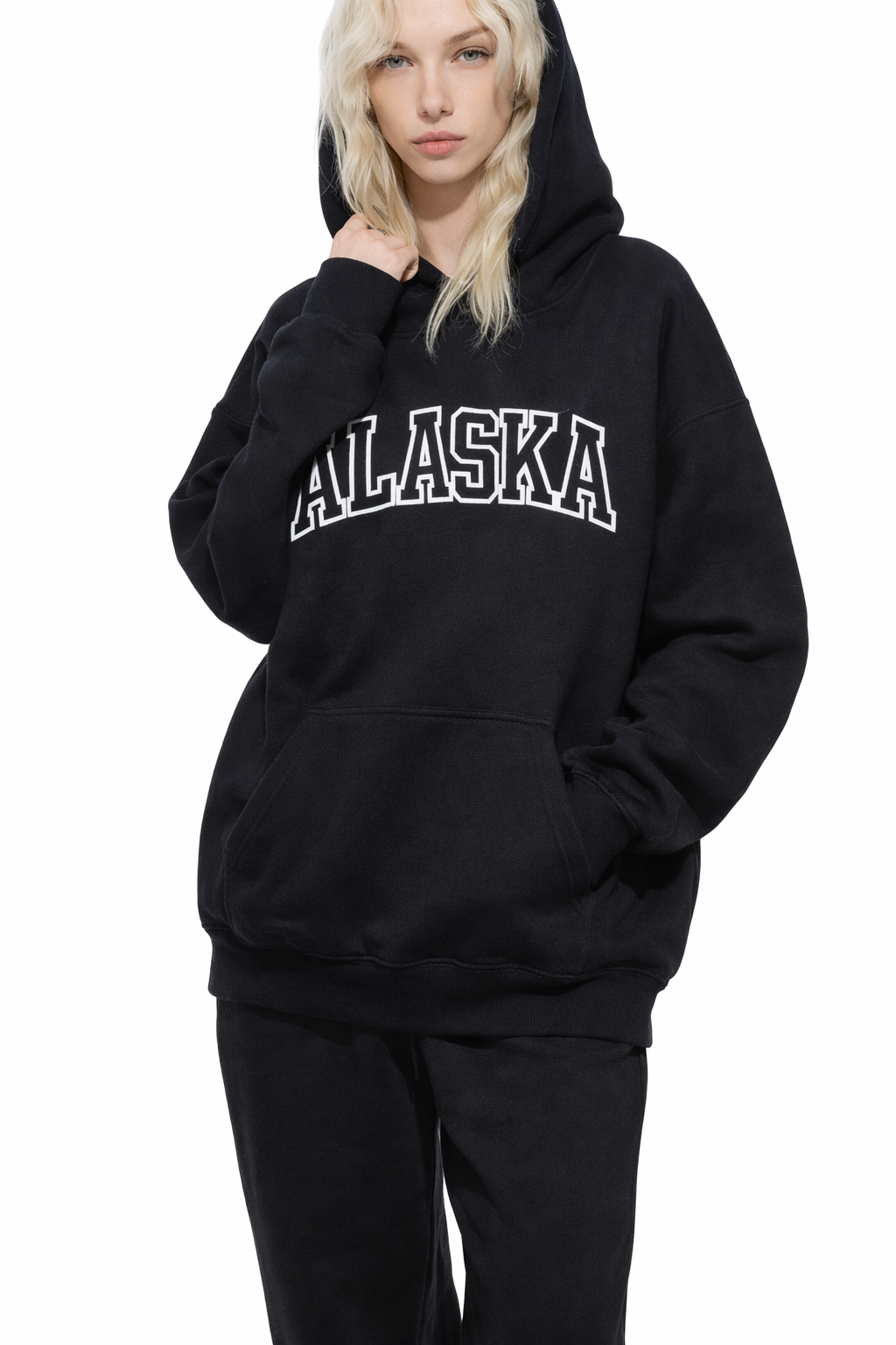 Alaska State Pride Hoodie in Black / White — lifestyle 2