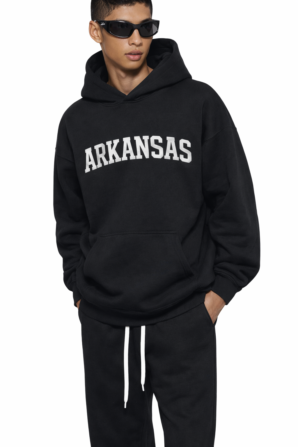 Arkansas State Pride Hoodie in Black / White — lifestyle 2