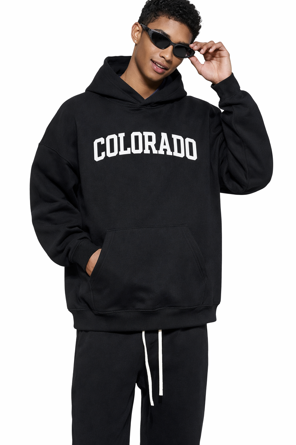 Colorado State Pride Hoodie in Black / White — lifestyle 1