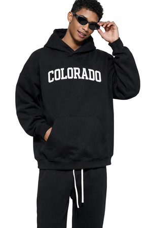 Colorado State Pride Hoodie in Black / White — lifestyle 1