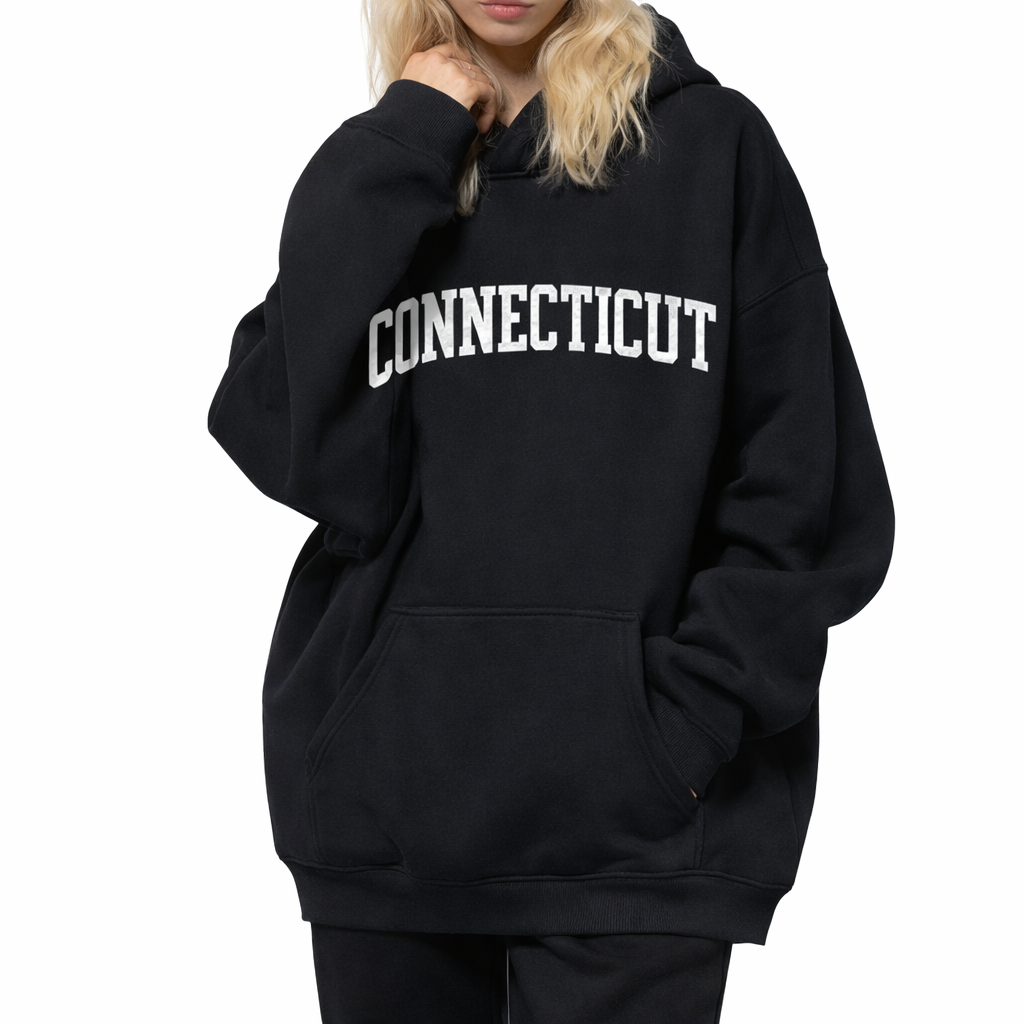 Connecticut State Pride Hoodie in Black / White — lifestyle 2