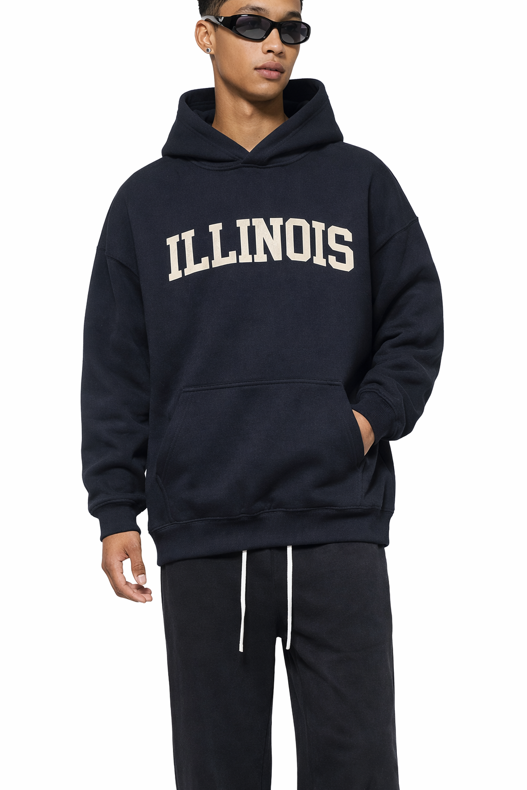 Illinois State Pride Hoodie in Black / White — lifestyle 1