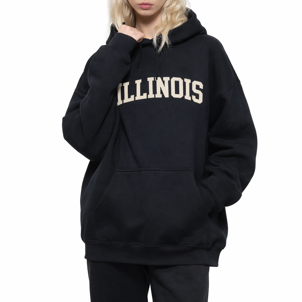 Illinois State Pride Hoodie in Black / White — lifestyle 2