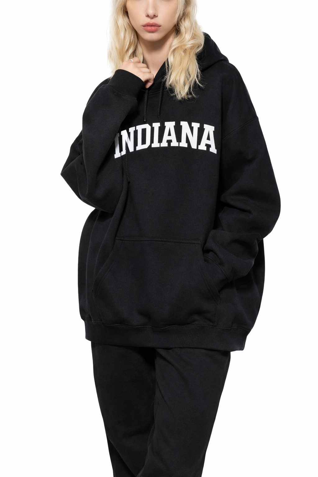 Indiana State Pride Hoodie in Black / White — lifestyle 2