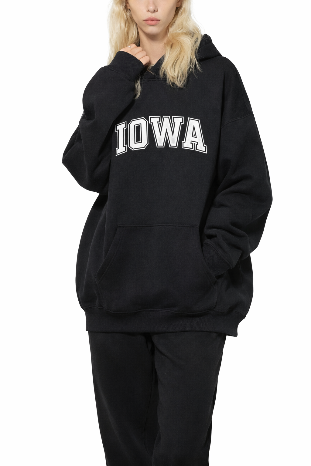Iowa State Pride Hoodie in Black / White — lifestyle 2