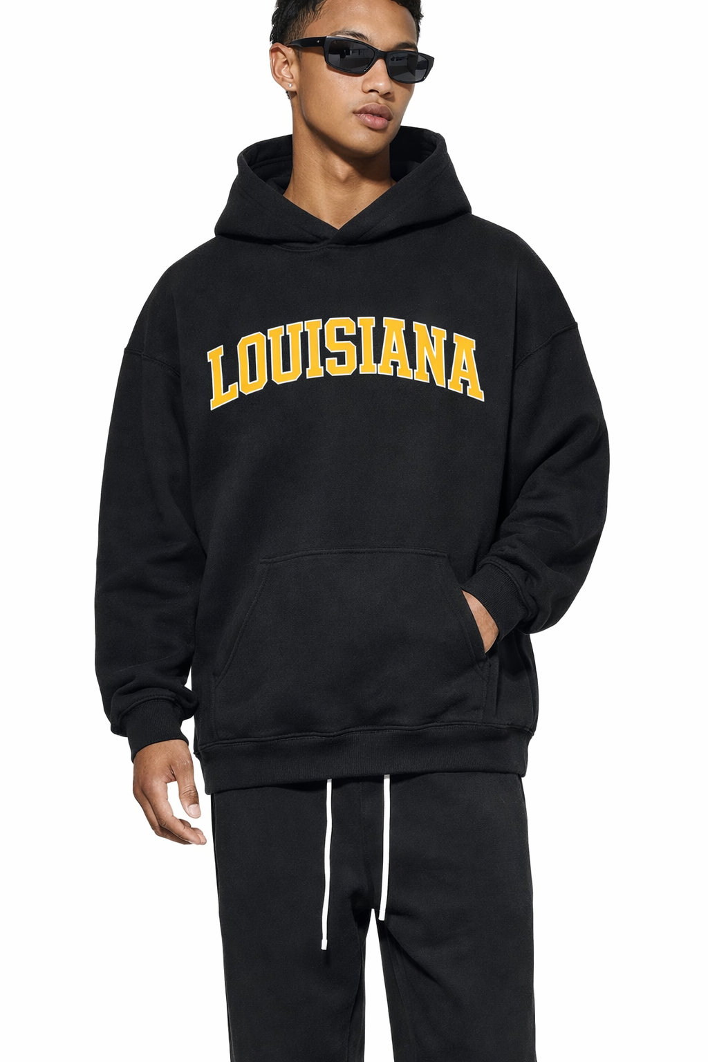 Louisiana State Pride Hoodie in Black / Gold — lifestyle 1