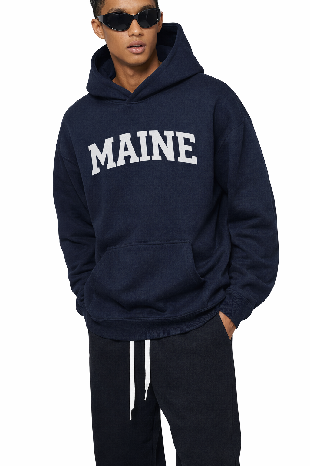 Maine State Pride Hoodie in Black / White — lifestyle 2