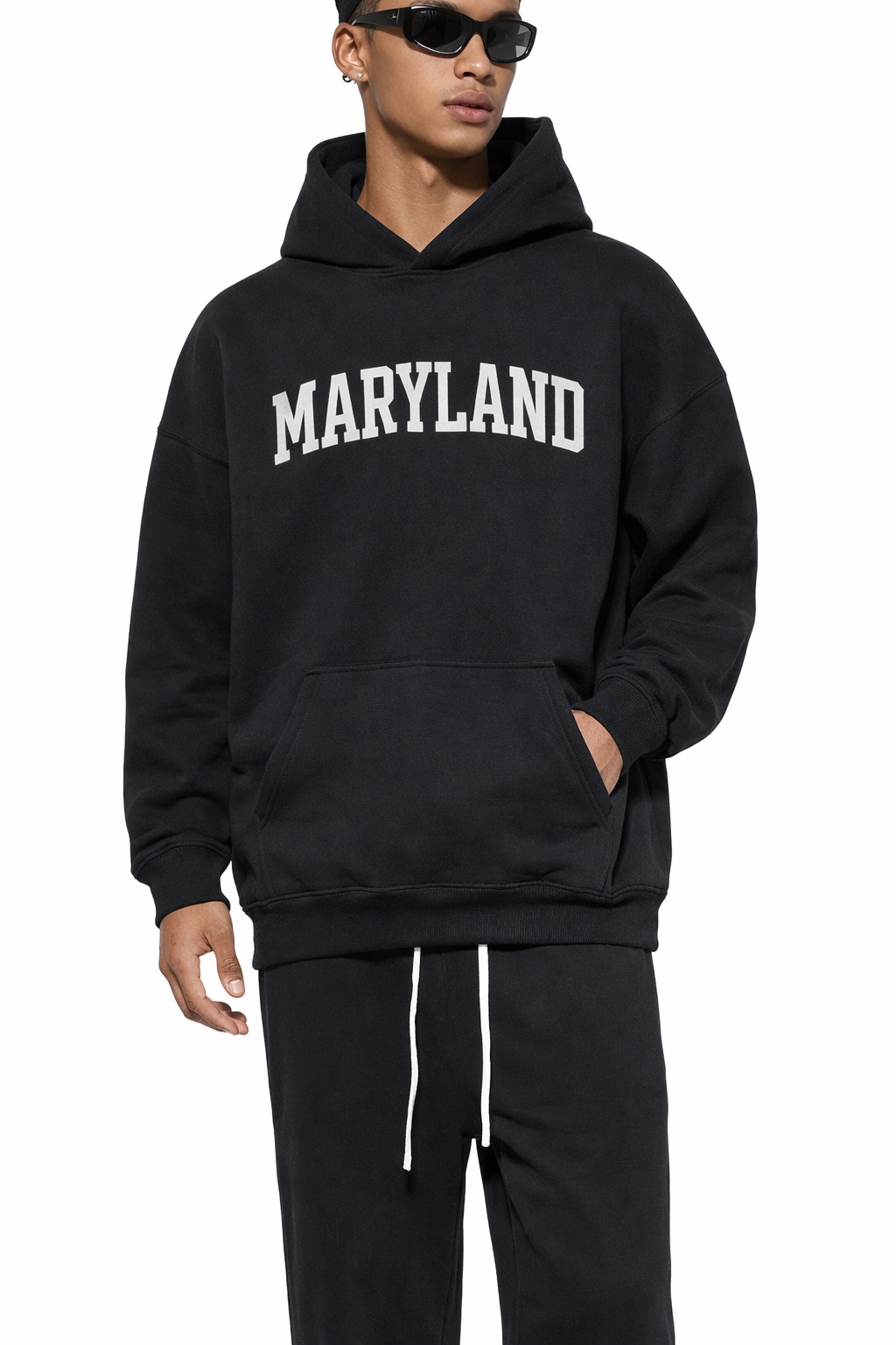 Maryland State Pride Hoodie in Black / White — lifestyle 1