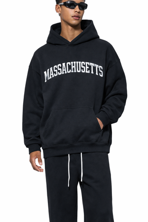 Massachusetts State Pride Hoodie in Black / White — lifestyle 1