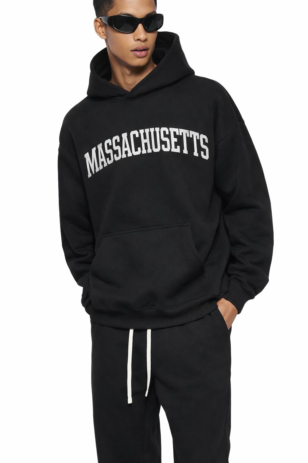 Massachusetts State Pride Hoodie in Black / White — lifestyle 2