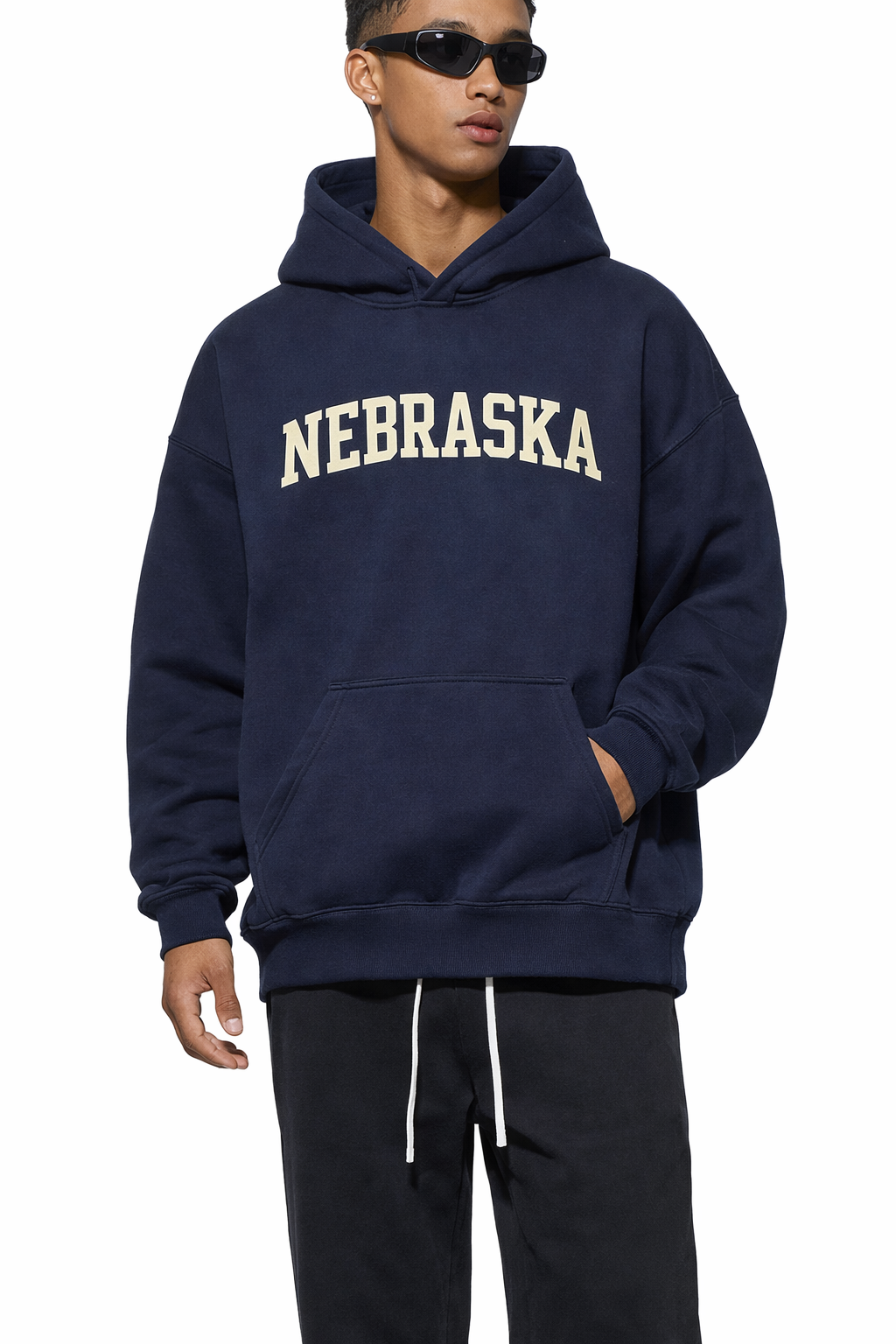 Nebraska State Pride Hoodie in Black / White — lifestyle 1