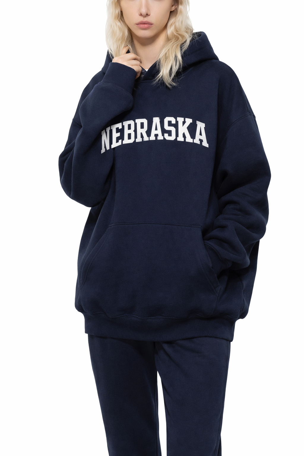 Nebraska State Pride Hoodie in Black / White — lifestyle 2