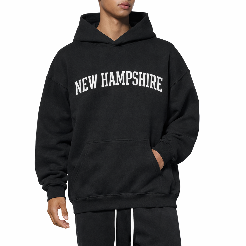 New Hampshire State Pride Hoodie in Black / White — lifestyle 1