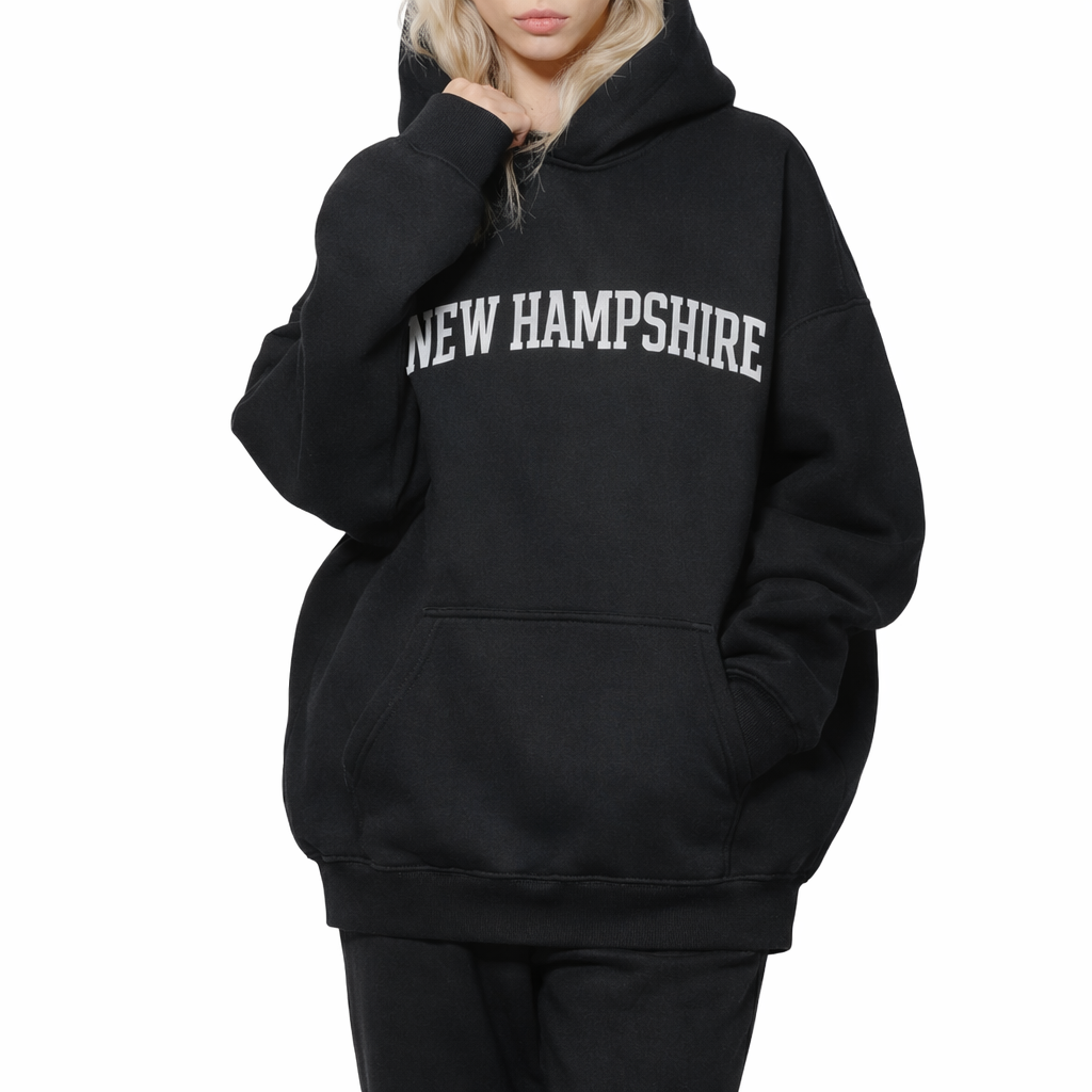 New Hampshire State Pride Hoodie in Black / White — lifestyle 2