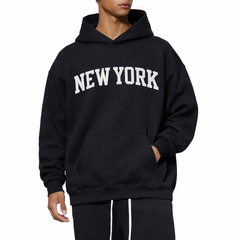 New York State Pride Hoodie in Black / White — lifestyle 1