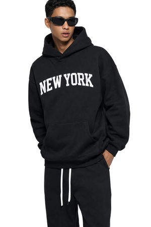 New York State Pride Hoodie in Black / White — lifestyle 2