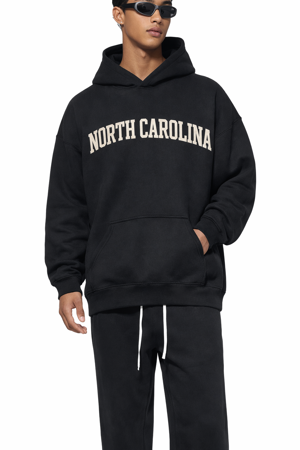North Carolina State Pride Hoodie in Black / White — lifestyle 1