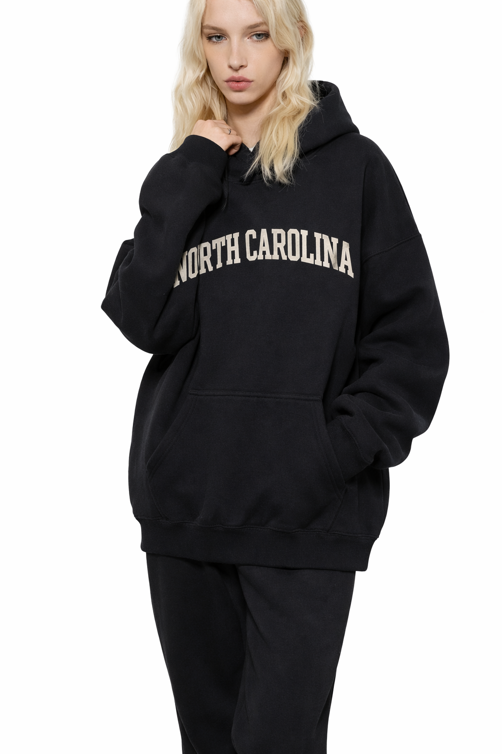 North Carolina State Pride Hoodie in Black / White — lifestyle 2