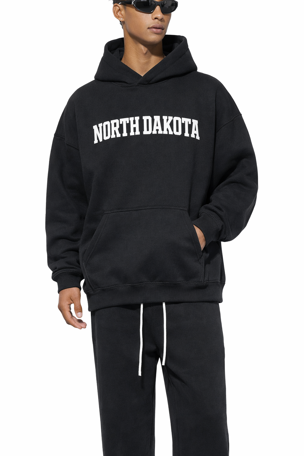 North Dakota State Pride Hoodie in Black / White — lifestyle 1