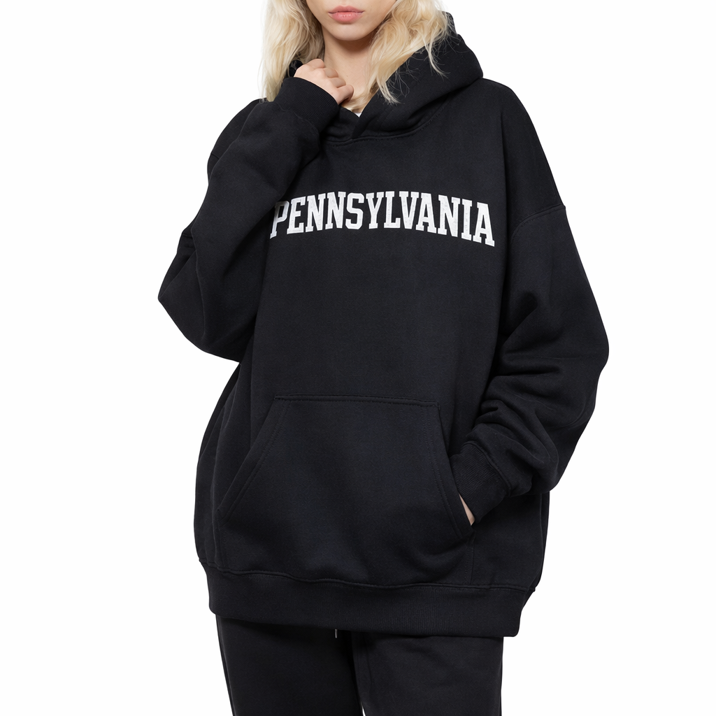 Pennsylvania State Pride Hoodie in Black / White — lifestyle 2
