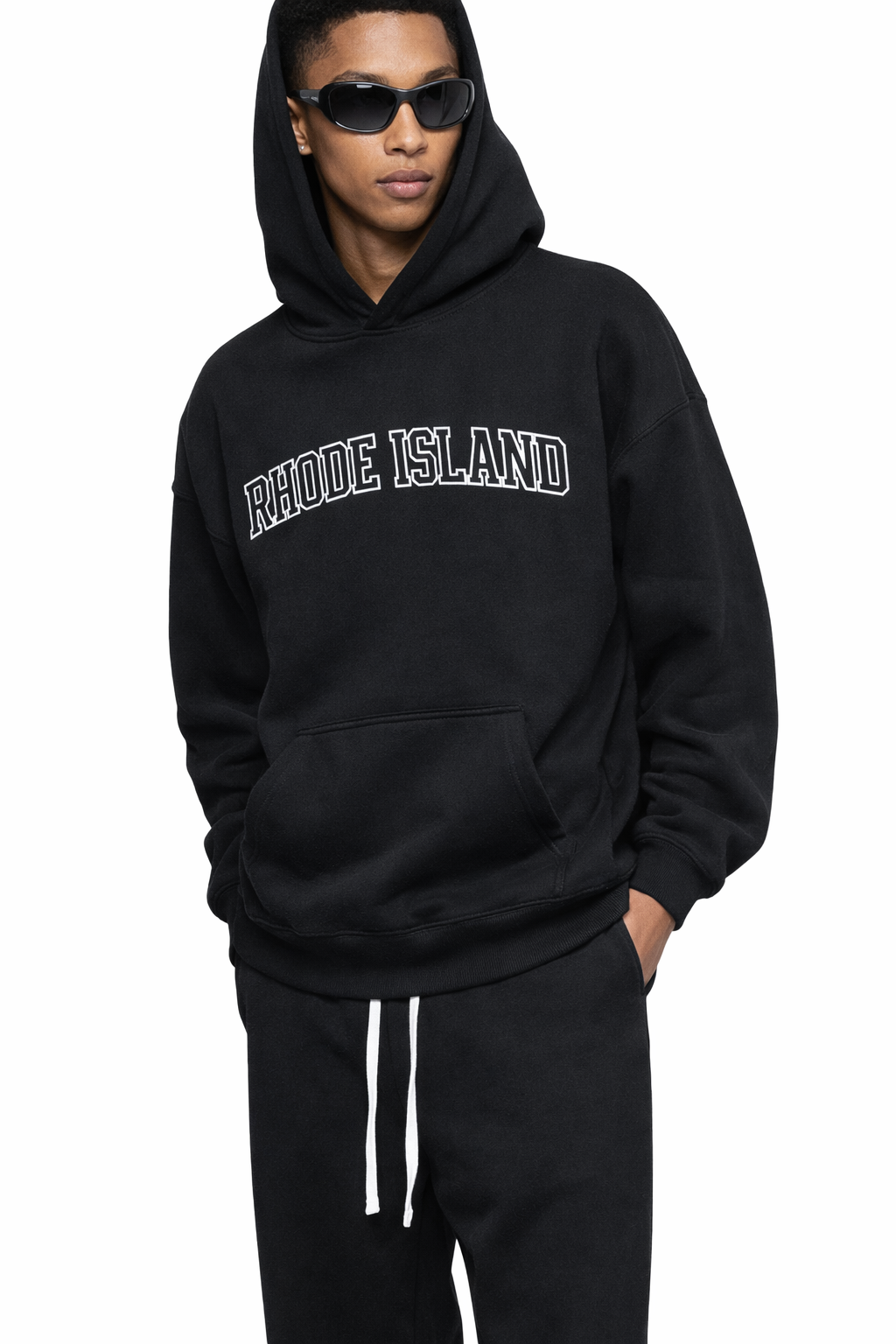 Rhode Island State Pride Hoodie in Black / White — lifestyle 2