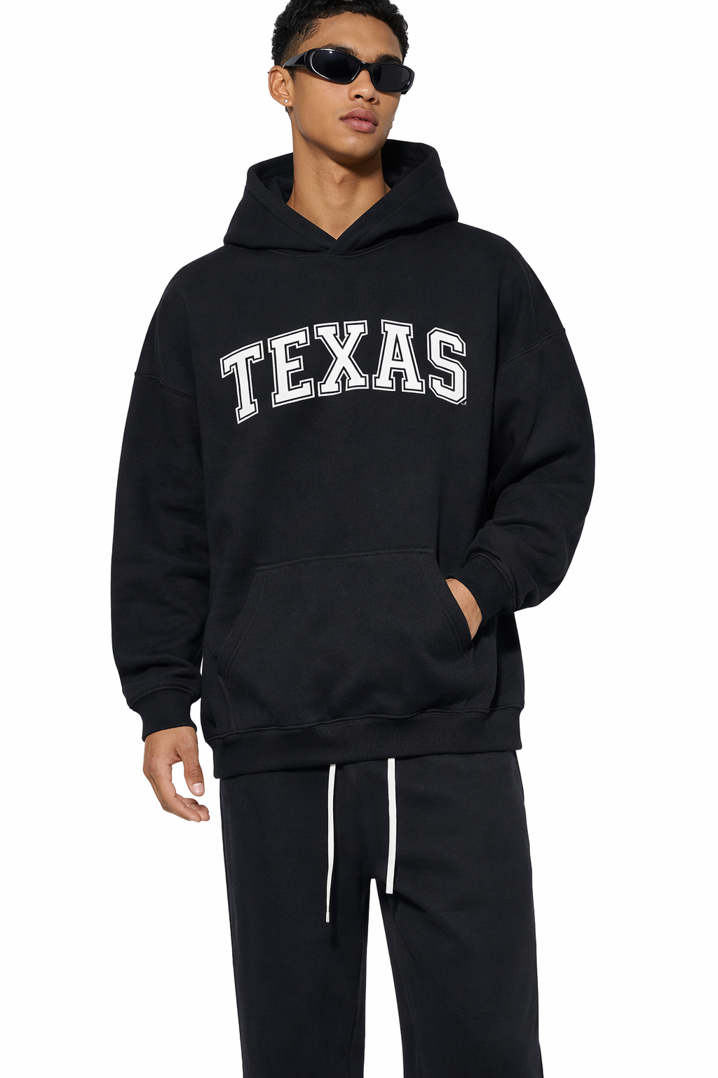 Texas State Pride Hoodie in Black / White — lifestyle 1