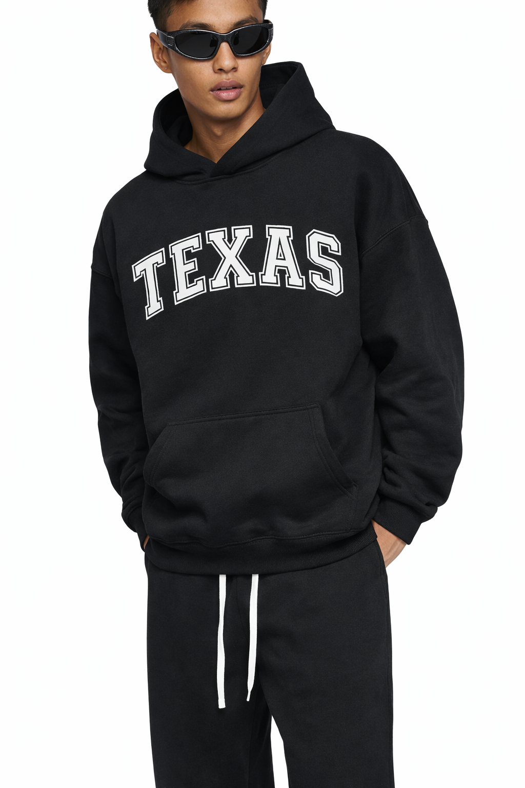 Texas State Pride Hoodie in Black / White — lifestyle 2