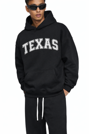 Texas State Pride Hoodie in Black / White — lifestyle 2