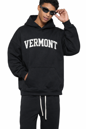 Vermont State Pride Hoodie in Black / White — lifestyle 1