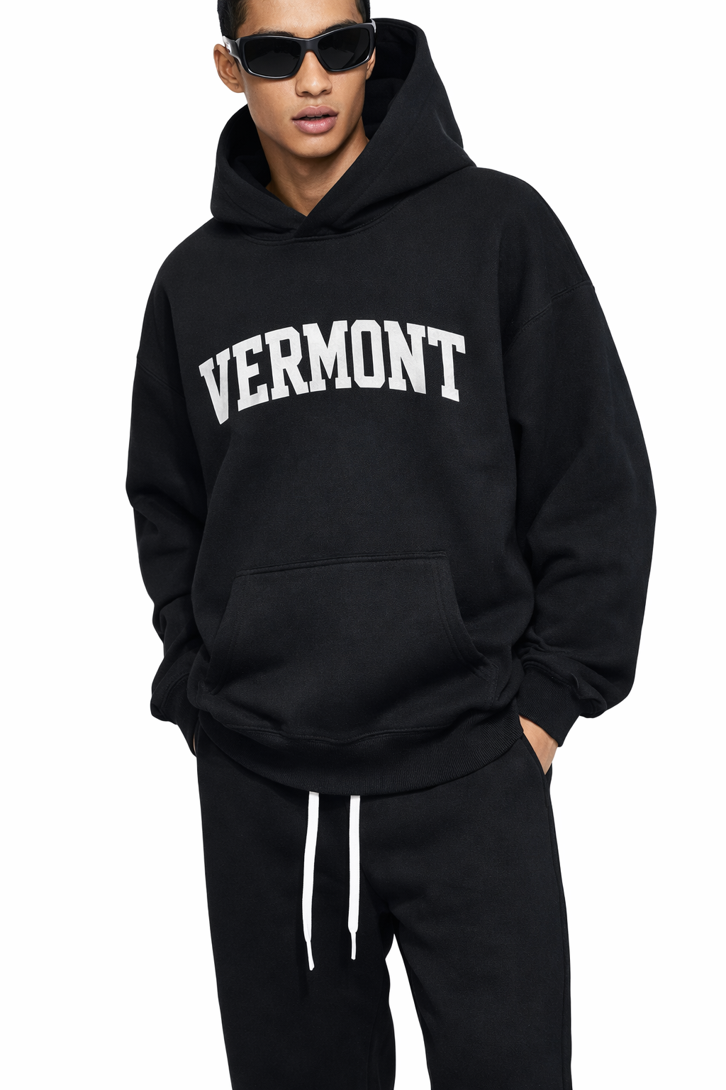 Vermont State Pride Hoodie in Black / White — lifestyle 2