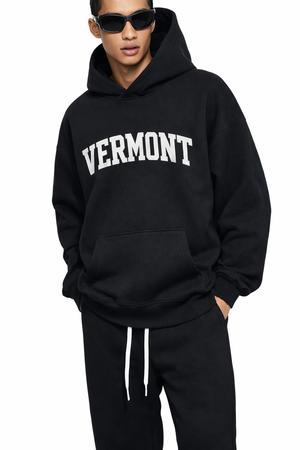 Vermont State Pride Hoodie in Black / White — lifestyle 2