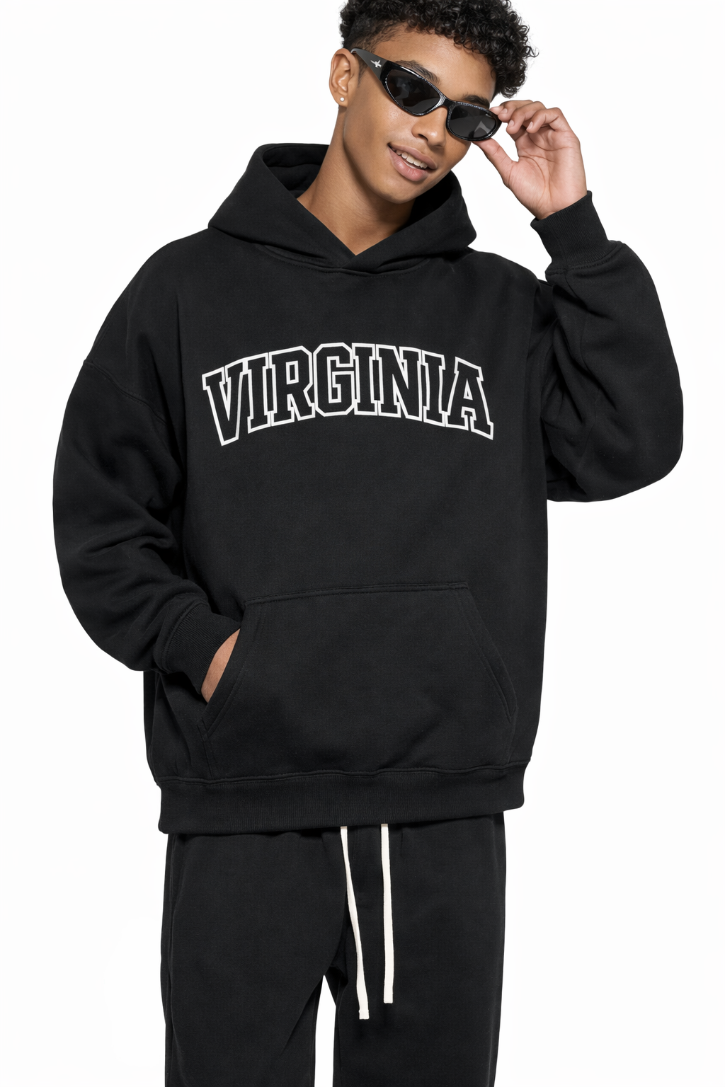 Virginia State Pride Hoodie in Black / White — lifestyle 1