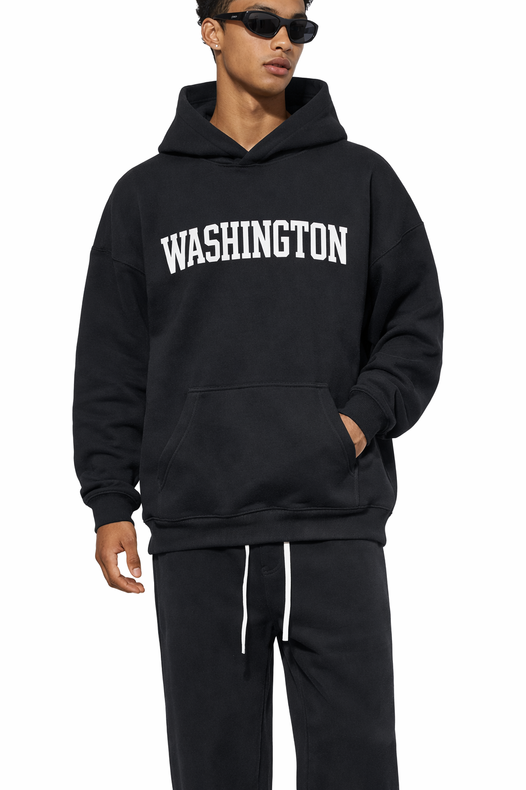 Washington State Pride Hoodie in Black / White — lifestyle 1