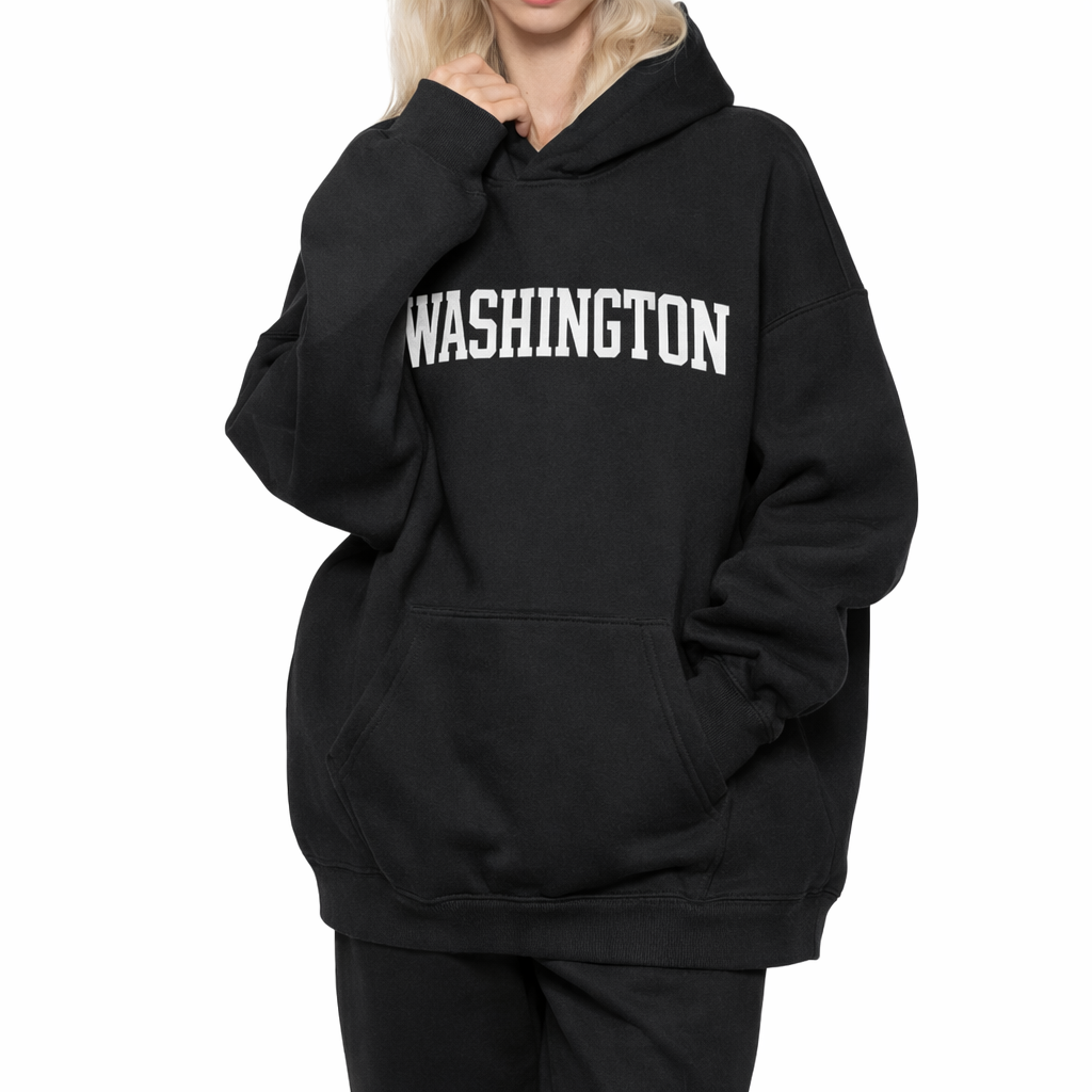 Washington State Pride Hoodie in Black / White — lifestyle 2