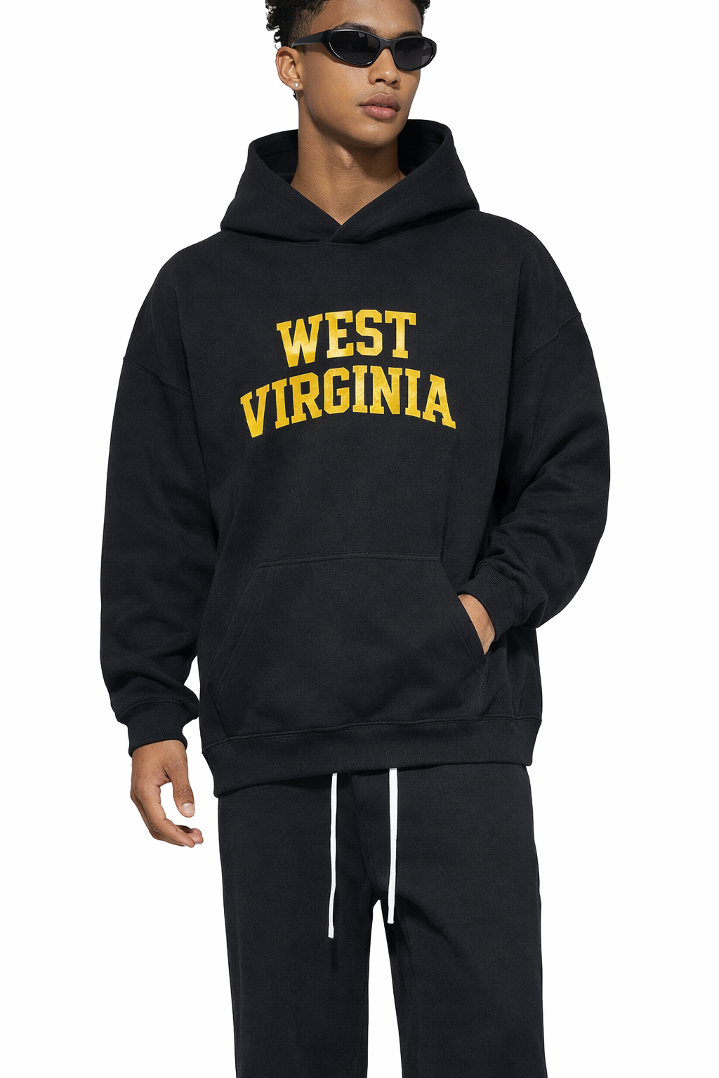 West Virginia State Pride Hoodie in Black / Gold — lifestyle 1