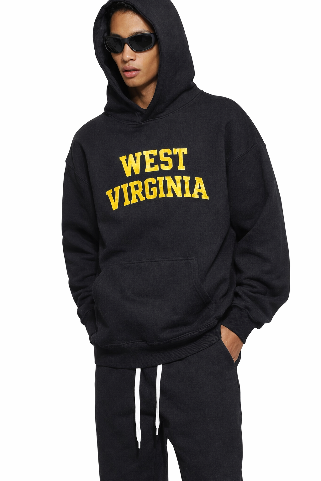 West Virginia State Pride Hoodie in Black / Gold — lifestyle 2
