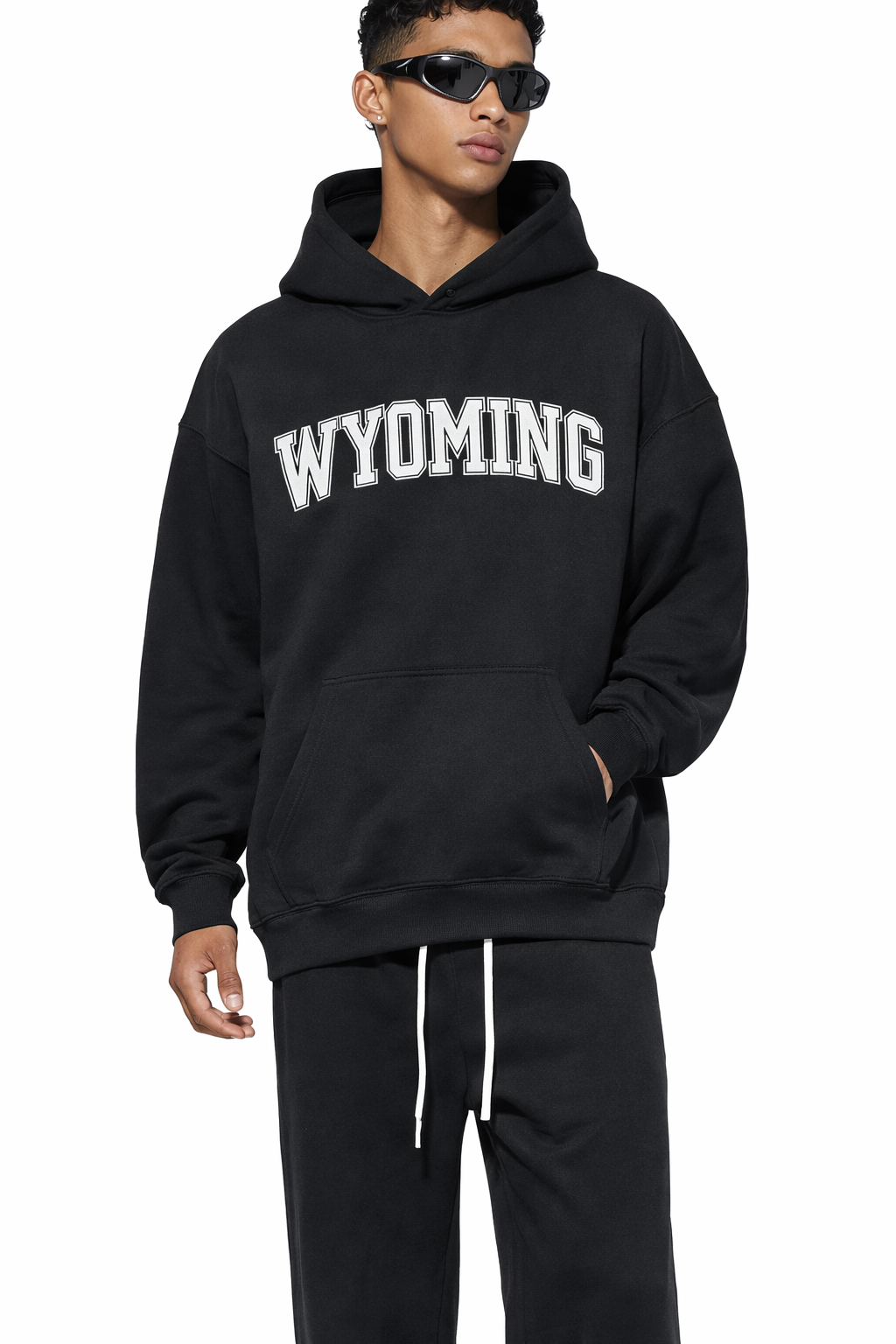 Wyoming State Pride Hoodie in Black / White — lifestyle 1