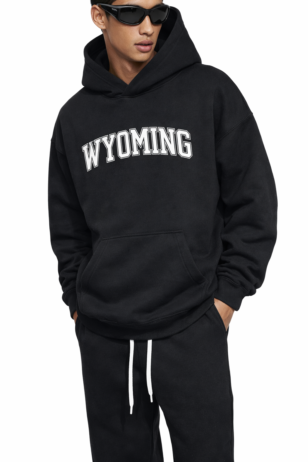 Wyoming State Pride Hoodie in Black / White — lifestyle 2