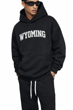 Wyoming State Pride Hoodie in Black / White — lifestyle 2