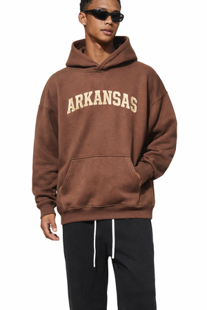 Arkansas State Pride Hoodie in Brown / Cream — lifestyle 1