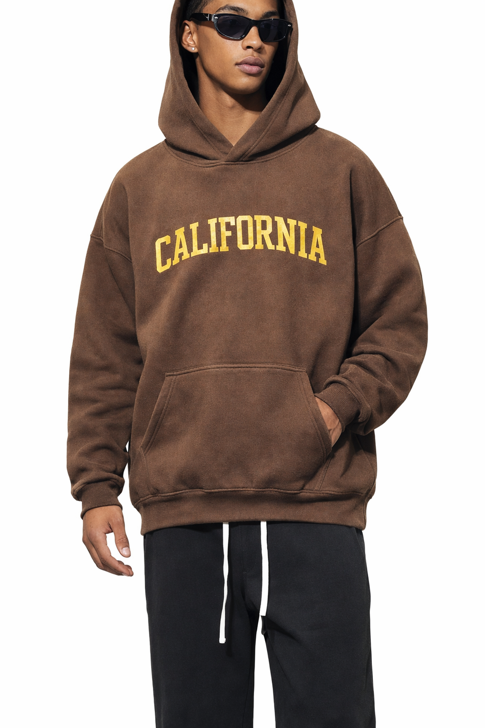 California State Pride Hoodie in Brown / Cream — lifestyle 1