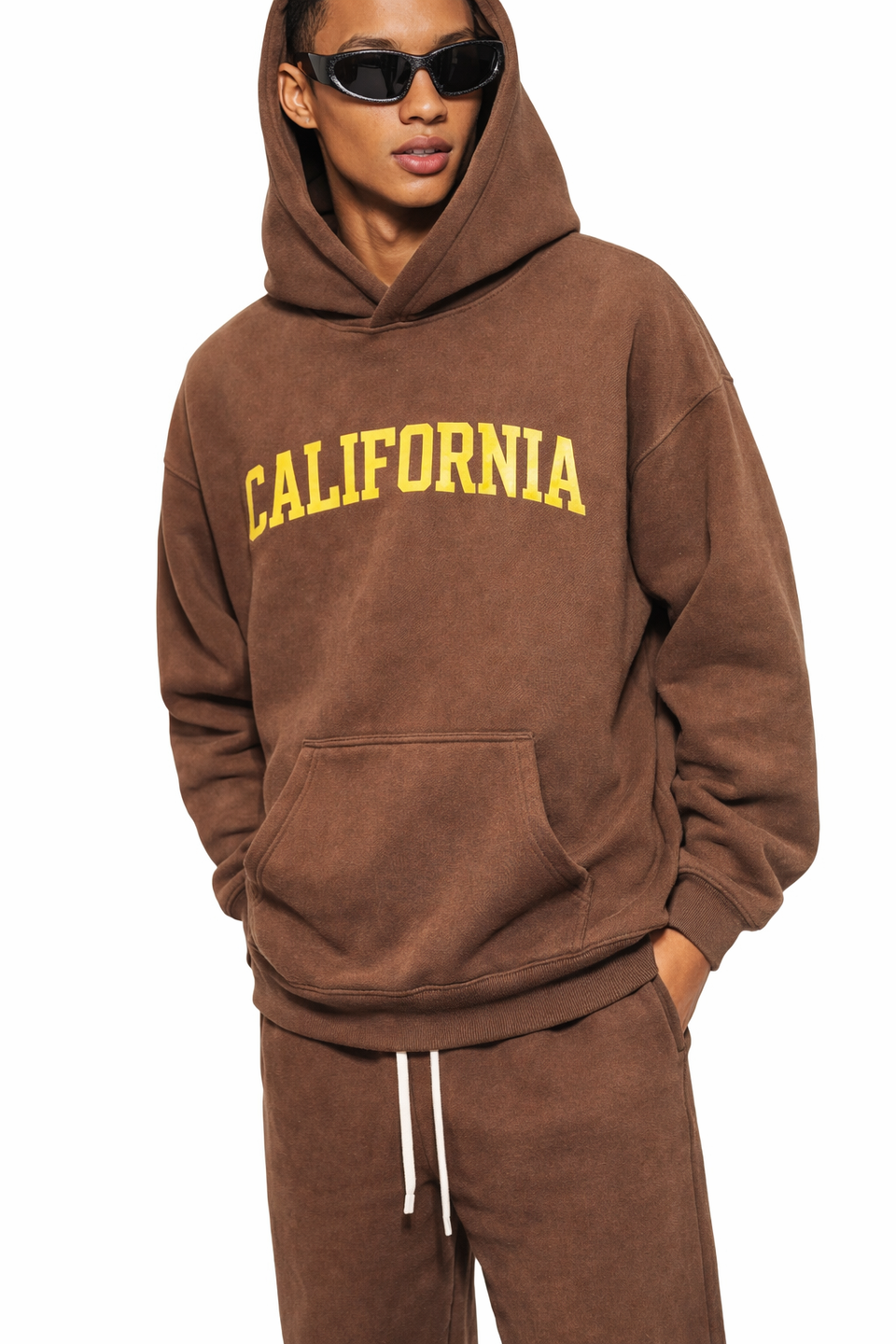California State Pride Hoodie in Brown / Cream — lifestyle 2