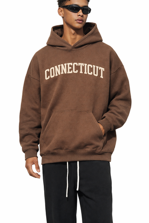 Connecticut State Pride Hoodie in Brown / Cream — lifestyle 1