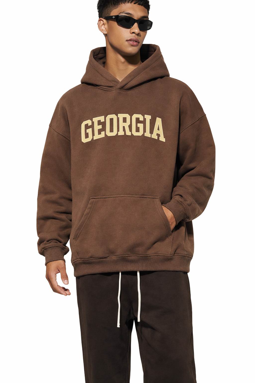 Georgia State Pride Hoodie in Brown / Cream — lifestyle 1