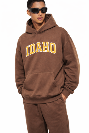 Idaho State Pride Hoodie in Brown / Cream — lifestyle 2