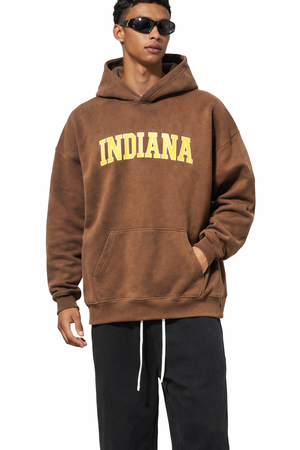 Indiana State Pride Hoodie in Brown / Cream — lifestyle 1
