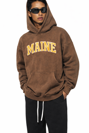 Maine State Pride Hoodie in Brown / Cream — lifestyle 2
