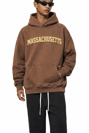 Massachusetts State Pride Hoodie in Brown / Cream — lifestyle 1