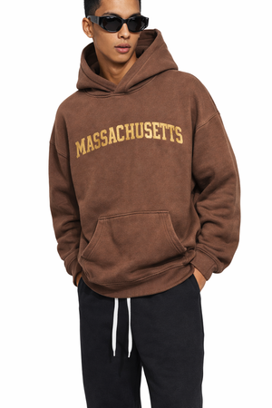 Massachusetts State Pride Hoodie in Brown / Cream — lifestyle 2